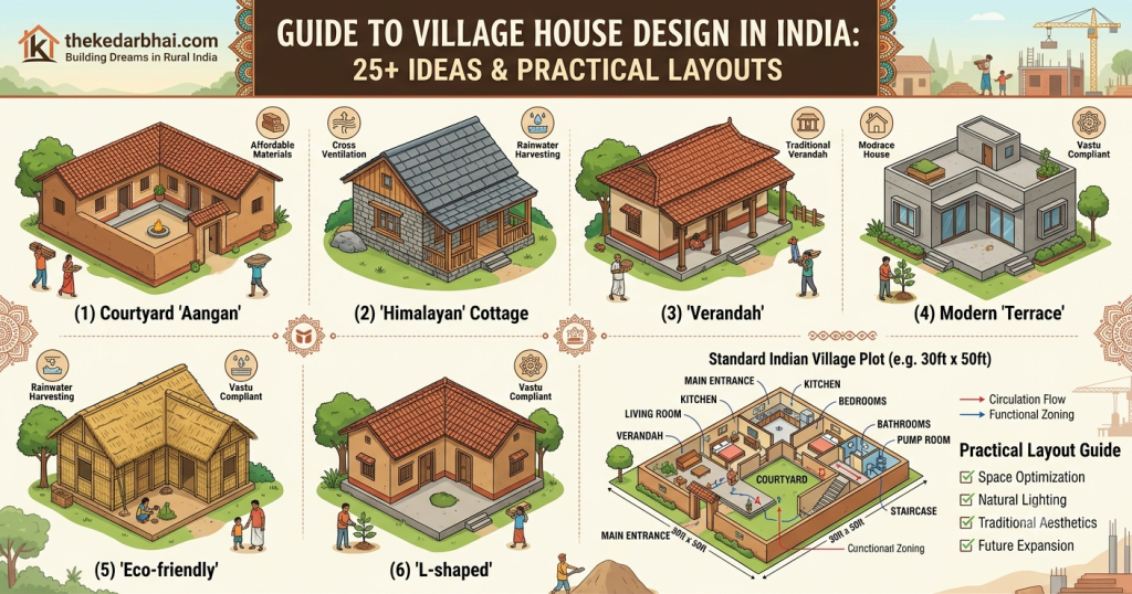 village house designs 2027 by Thekedarbhai.com